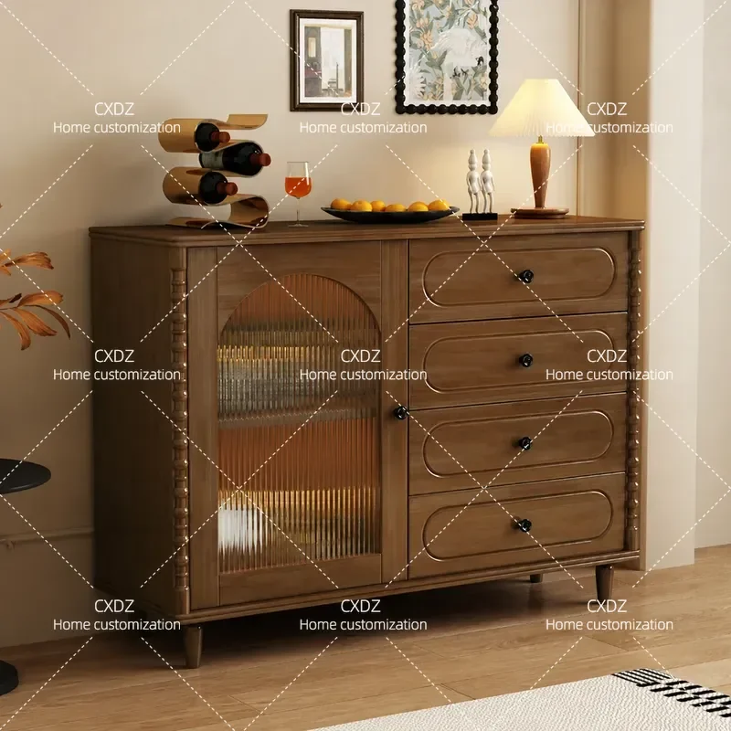 French Retro Solid Wood Chest Dining Side Cabinet Living Room Wall Mounted Drawer Storage Cabinet Antique Household Sideboard