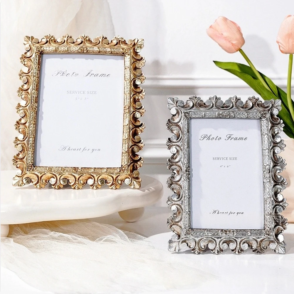 Picture Frame in Resin Material with Vintage Gold for Tabletop Placement Enhancing Decor in Homes Offices and Study Areas