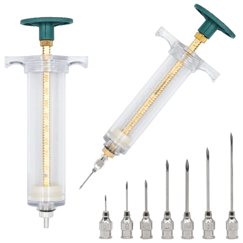 10/20/30/50/100ml Transparent Syringes Adjustable Dose with 10pcs 304 Stainless Steel Pinhead Needle Farm Livestock Dispensing