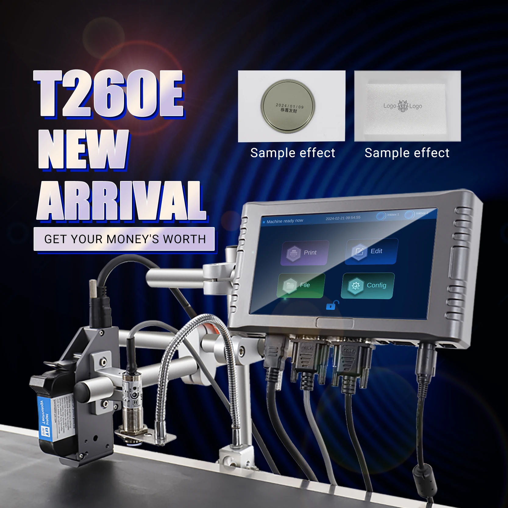 T260E 12.7mm Thermal Inkjet Printer Industrial Variable TIJ Online Barcode Printing Expiration Date Coder