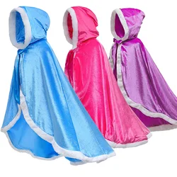 Girls Elsa Cloak Girls Plus Velvet Cloak Cape Girl Princess Blue Clothes Kids Children Cartoon Hooded Poncho Women Hooded Cloak