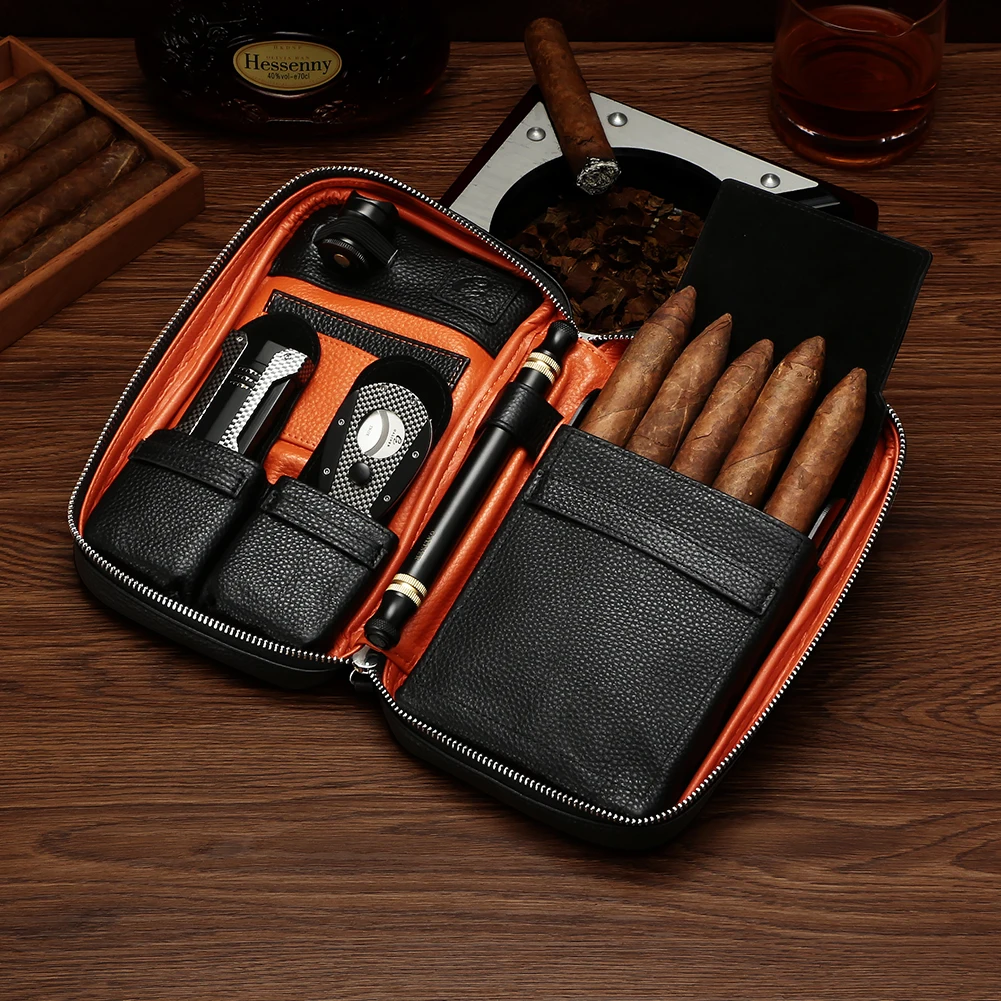 GALINER Genuine Leather Cigar Humidor Practical Cigar Case Portable Cigars Humidor Tobacco Storage Bag with Exquisite Gift Box