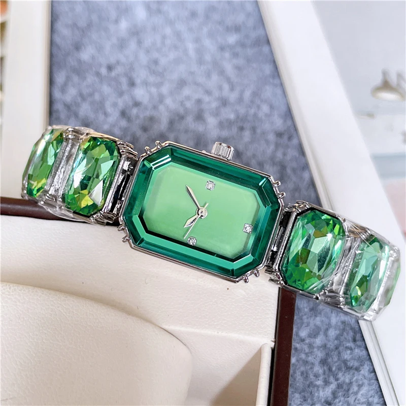 Montres-bracelets rectangulaires pour femmes et filles, bracelet en métal, design de pierres précieuses colorées, horloge en acier, marque de mode, belle, S72 05