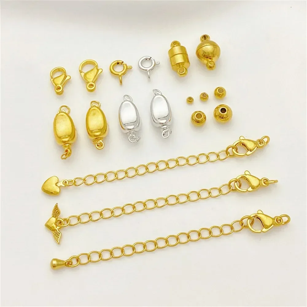 Hebilla de lingote de oro al vacío de 24k, hebilla magnética, hebilla de langosta, espaciador de cuentas hecho a mano, collar de mano DIY, accesorios de Material de joyería