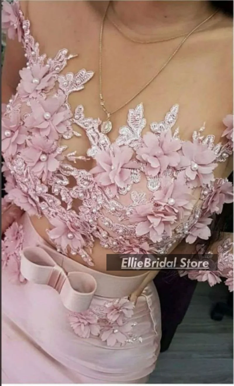 Sexy Pink Cocktail Dresses Long Sleeves Lace Pearls Birthday Dress Woman Mini Party Outfit Short Prom Gowns Customized