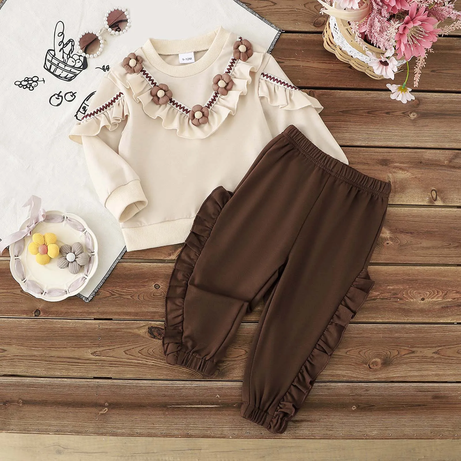 

Fall Pants Sets Baby Girl Fashion Cute 3d Floral Long Sleeve Pullover Sweatshirt Set Design For Fall Winter Young Girls Clothes