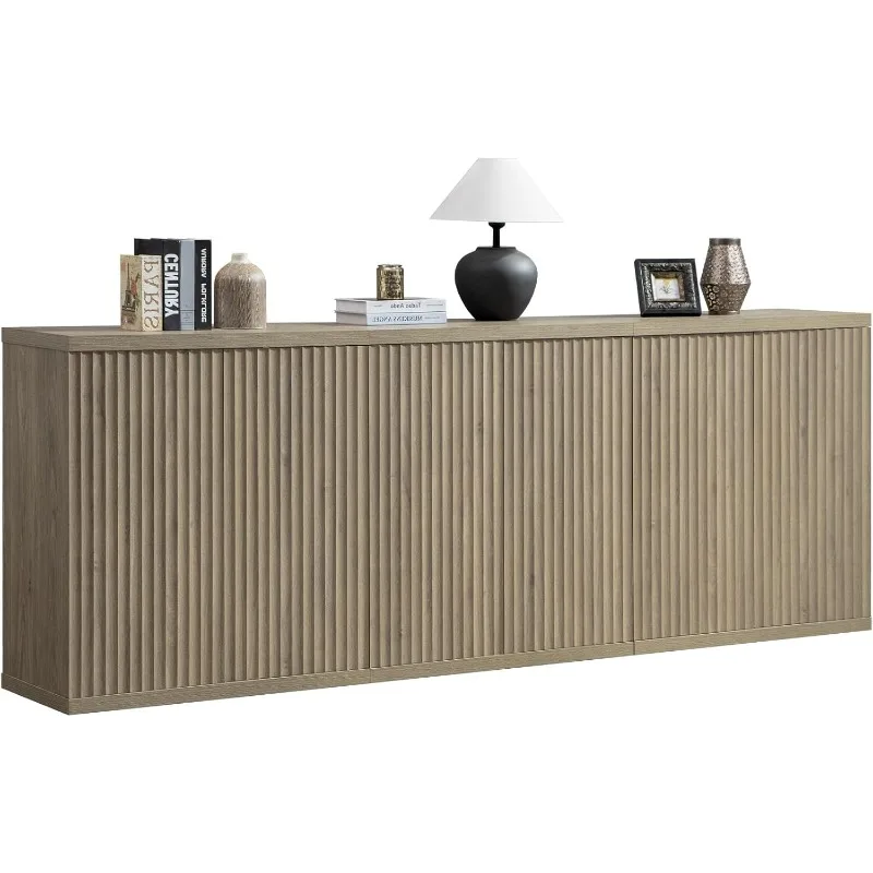 Buffet Cabinet with Storage Accent Sideboard Modern Credenza with Doors & Shelves Fluted Media Console Wood Mid Century