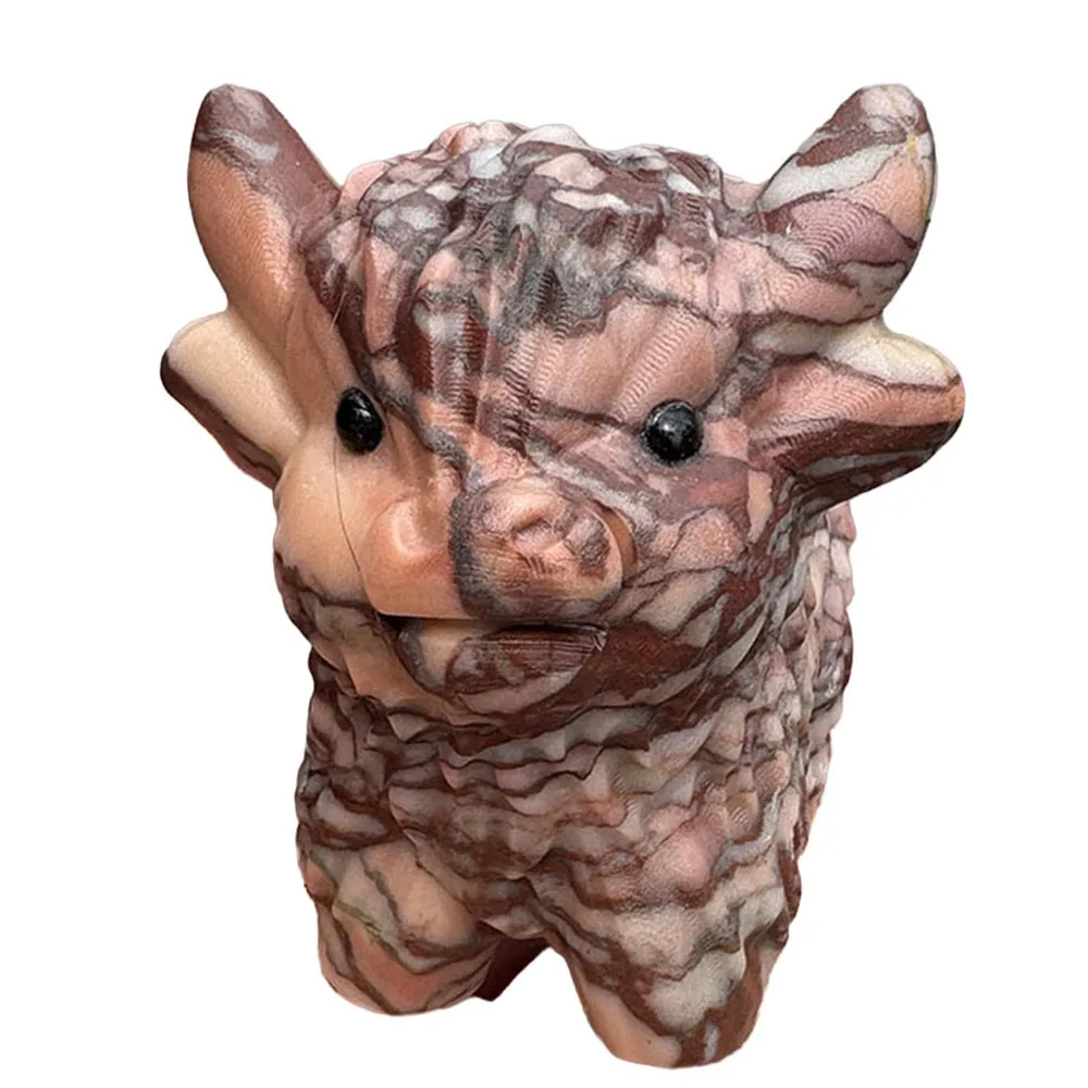 Custom Purple Zebra Jasper Highland Cow Figurine - 8cm Crystal Farm Animal Statue with Inlaid Eyes for Collectible Decor