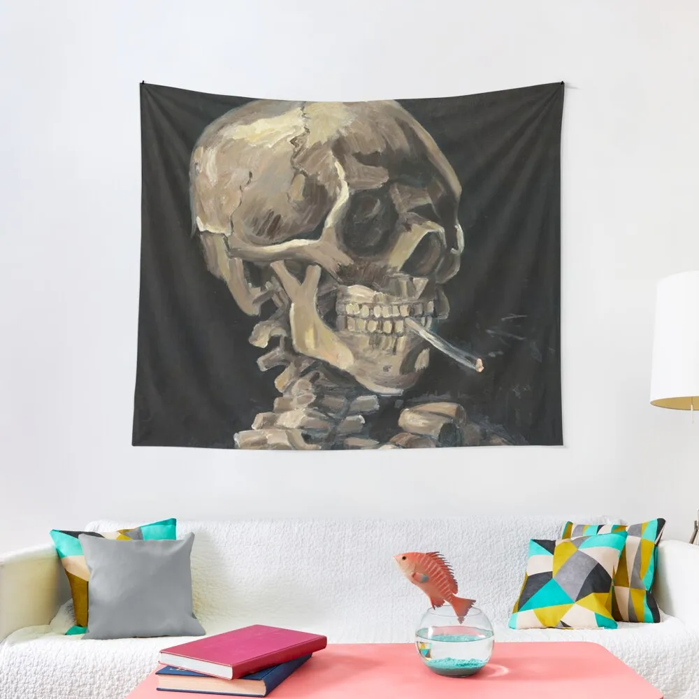 Vincent Van Gogh Skull with Smoking Dark Tapestry Decoration Aesthetic Funny Custom Tapestry