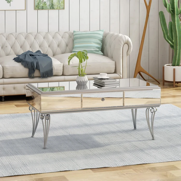 U.S. warehouse stock Living Room Modern Mirrored Coffee Table with Drawer