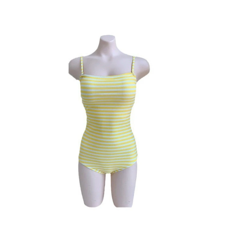 Japanese style fresh cute sweet striped multi colored women's swimsuit summer sexy and simple one-piece triangular swimsuit