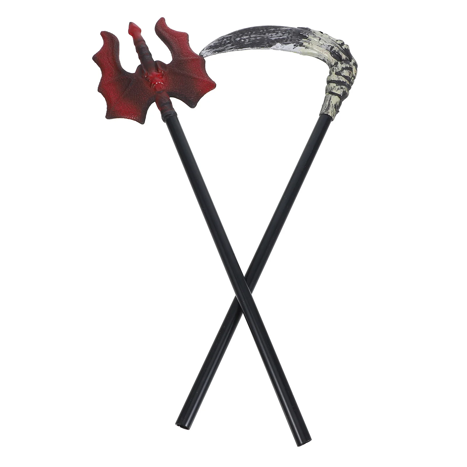 2pcs Demon Scythe Prop Halloween Costume Accessory Cosplay Plastic Cutter Party Decor Simulation