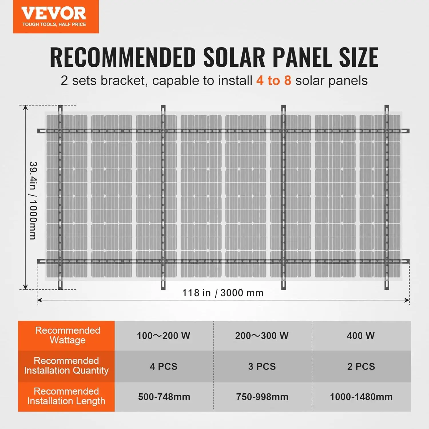 Vevor 2-Set Solar Panel Mounting Brackets, 30°-60° Adjustable Multi-Pieces Solar Panel Brackets For 4-8Pcs Solar Panels, Carbon