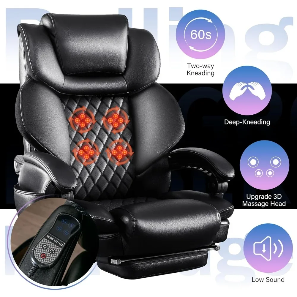 Big and Tall Office Chair 500lbs with 3D Rolling Massage Lumbar Cushion Executive Office Chair High Back Reclining Office Chair