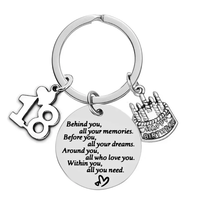 Stainless Steel Lettering High Quality Key Chain 18 12 20 30 Age Pendant Key Ring All Your Dreams Around You Birthday Present