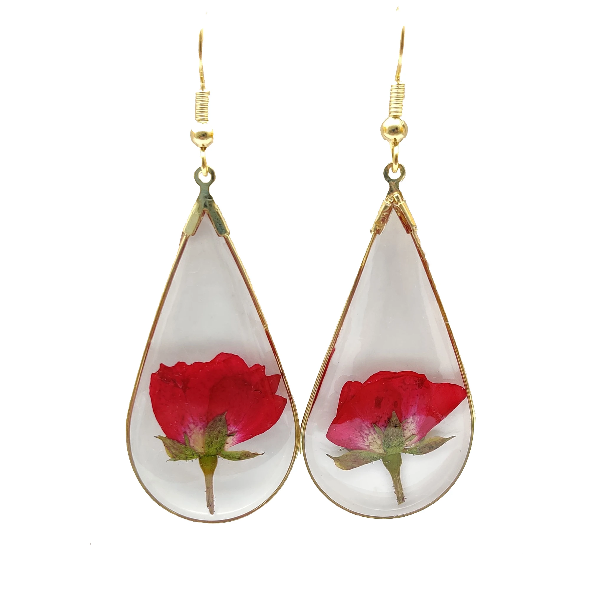 

Red Rose Waterdrop Resin Gold Color Drop Earrings For Women Boho Fashion Jewelry Bohemian Vintage Love Romantic Cute Handmade