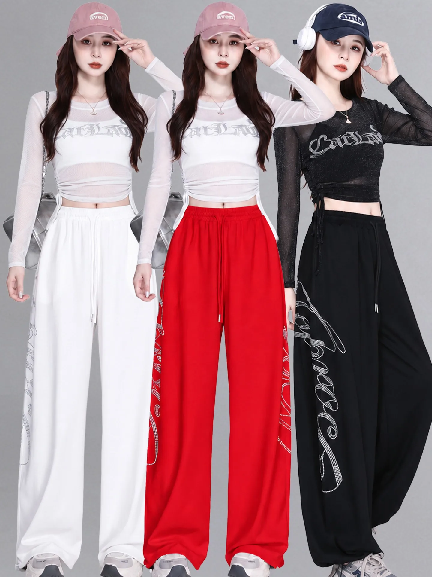 Women's Jazz Dance Performance Outfit Summer Mesh Casual Sportswear Two-Piece Set Practice Uniform Streetwear Leisure Pants