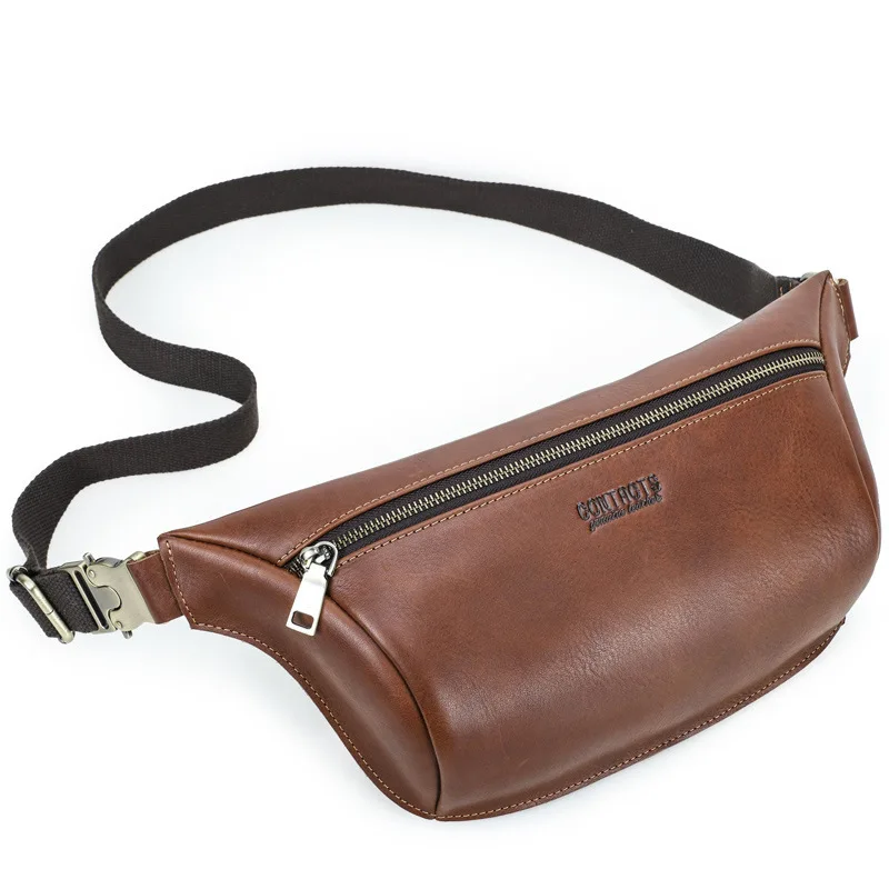 New Fashionable British Style Top Layer Cowhide Head Layer Cowhide Trend Multi Functional Genuine Leather Men's Phone Waist Bags