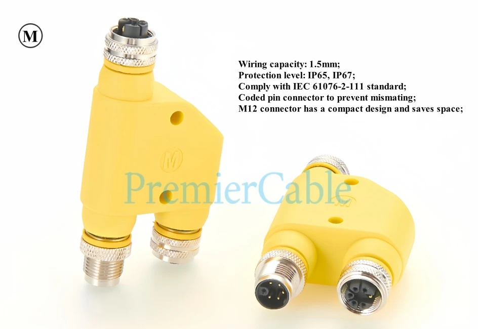 M12 M-Code H Splitter-Adapter 6-adrig (5+PE) Strom-Y-Splitter M-Codierung Rundsteckverbinder für Aktuatoren, Sensoren, Automation – Detail 3