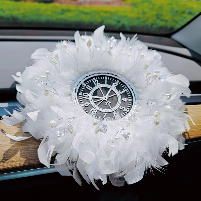 

Decor Clock Pearl Feather Anti-slip Mat Car Dashboard Mat Car Ornament Mat Car Supplies Cute Auto Interior Accessories