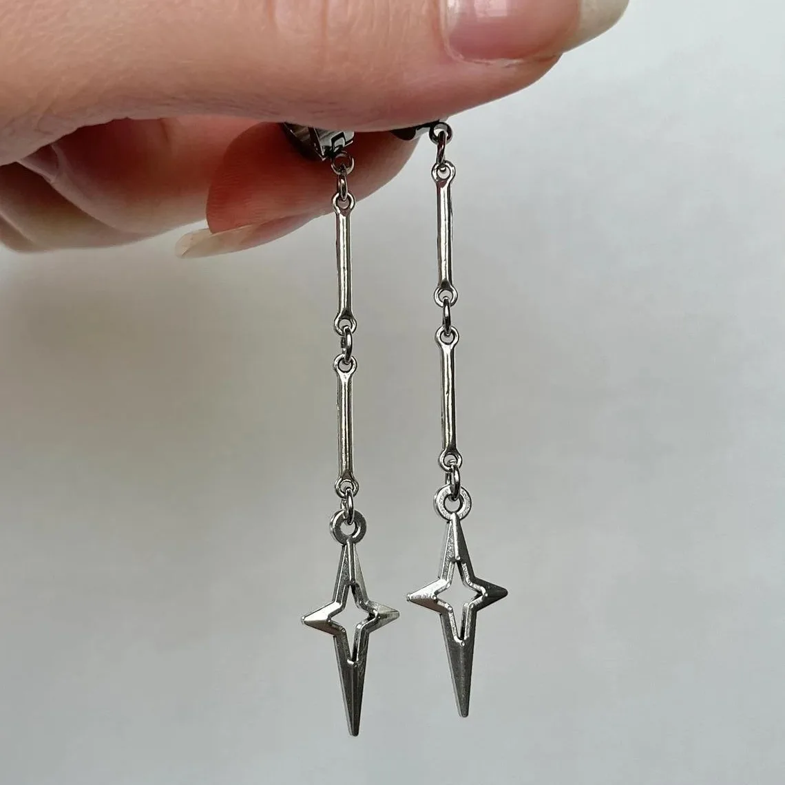 1 Pair Gothic Jewelry Cross Star Drop Earrings Punk Charms Stitching Rivet Earrings For Women Men Korean Fashion Accessories