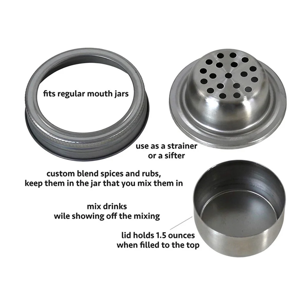

5 pcs Stainless 304 Mason Jar Lids Cocktail Shaker Lid Pepper Flour Sieve Mason Jar Shaker Lid Home Barbecue Gifts