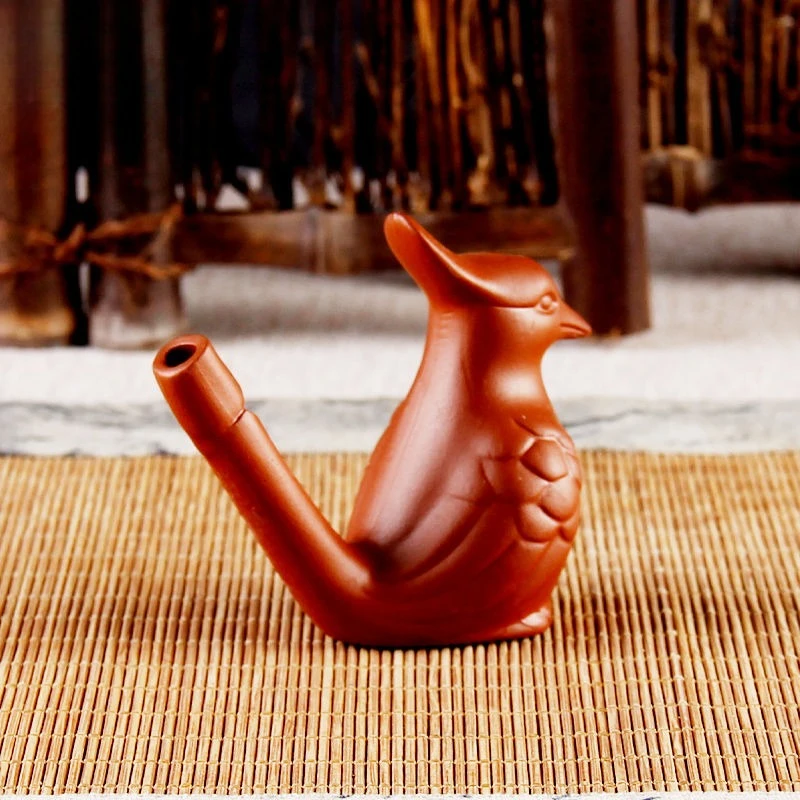 Purple Clay Bird Whistle Tea Pet, Figurine for Attracting Wealth,Cute Tea Set Nourishing Accessories,Water Added To Change Sound