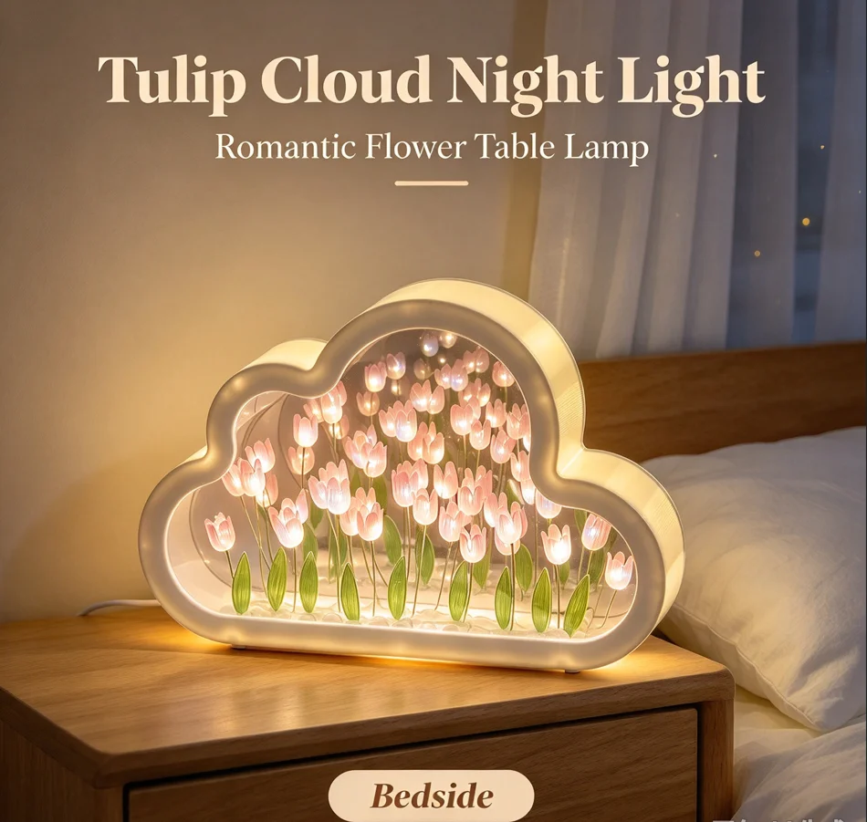 Tulip Flower Cloud Lamp Mirror Decor Light Cozy Night Ambience Lighting for Living Room Wall Decoration Christmas for Home Use