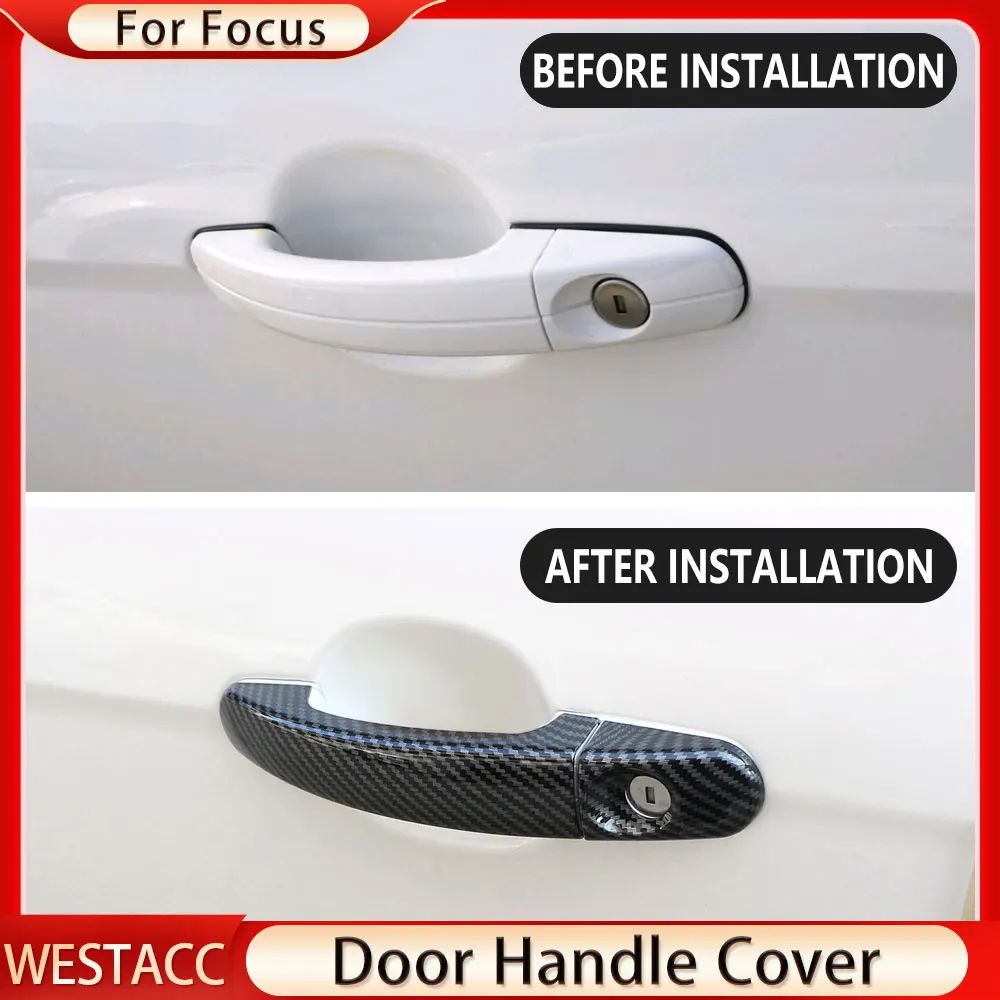 4Pcs Door Handle Cover for Ford Focus 2 MK2 2005 - 2011 Focus 3 MK3 2012 - 2018 Car Door Handles Carbon Fiber Sequins Sticker