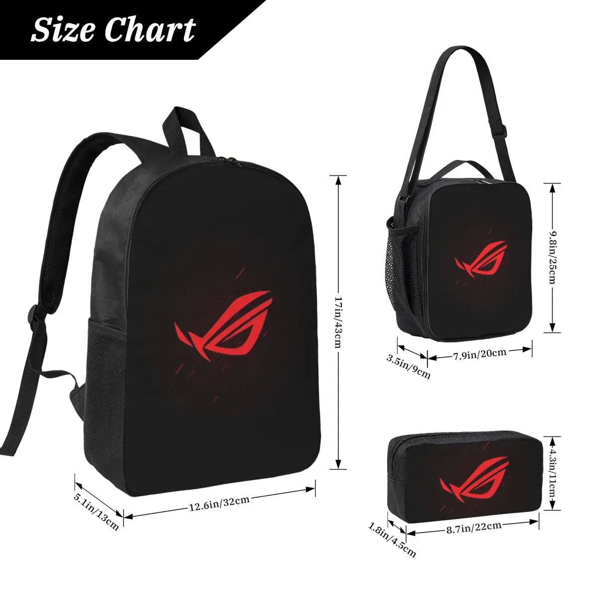 Asus Rog Backpack Student Boys Girls BookBag School Bag Laptop Shoulder Bags 3ps Insulated Lunch Bag Pencil Case