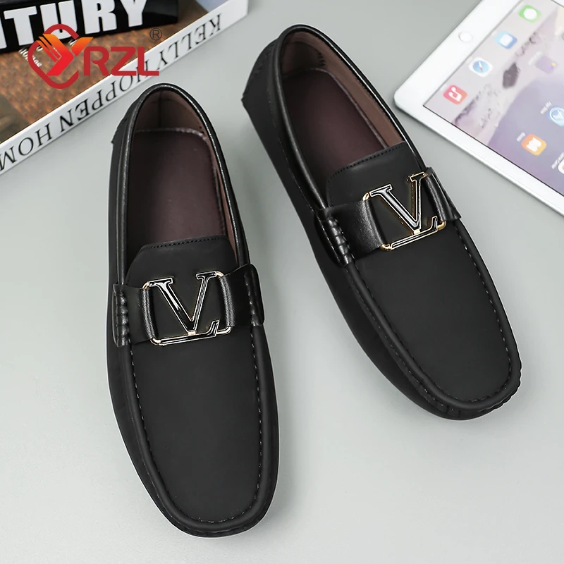 YRZL-mocasines de cuero Artificial hechos a mano para hombre, zapatos planos informales de lujo, cómodos, sin cordones, para conducir