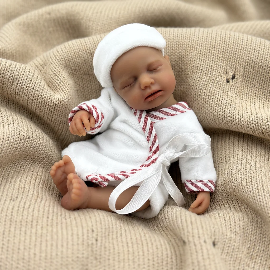 6 Inch Full Body Solid Silicone Reborn Doll Loulou Dark Skin Tone Hand Painted Visible Veins Lifelike Mini Collectible Holiday G