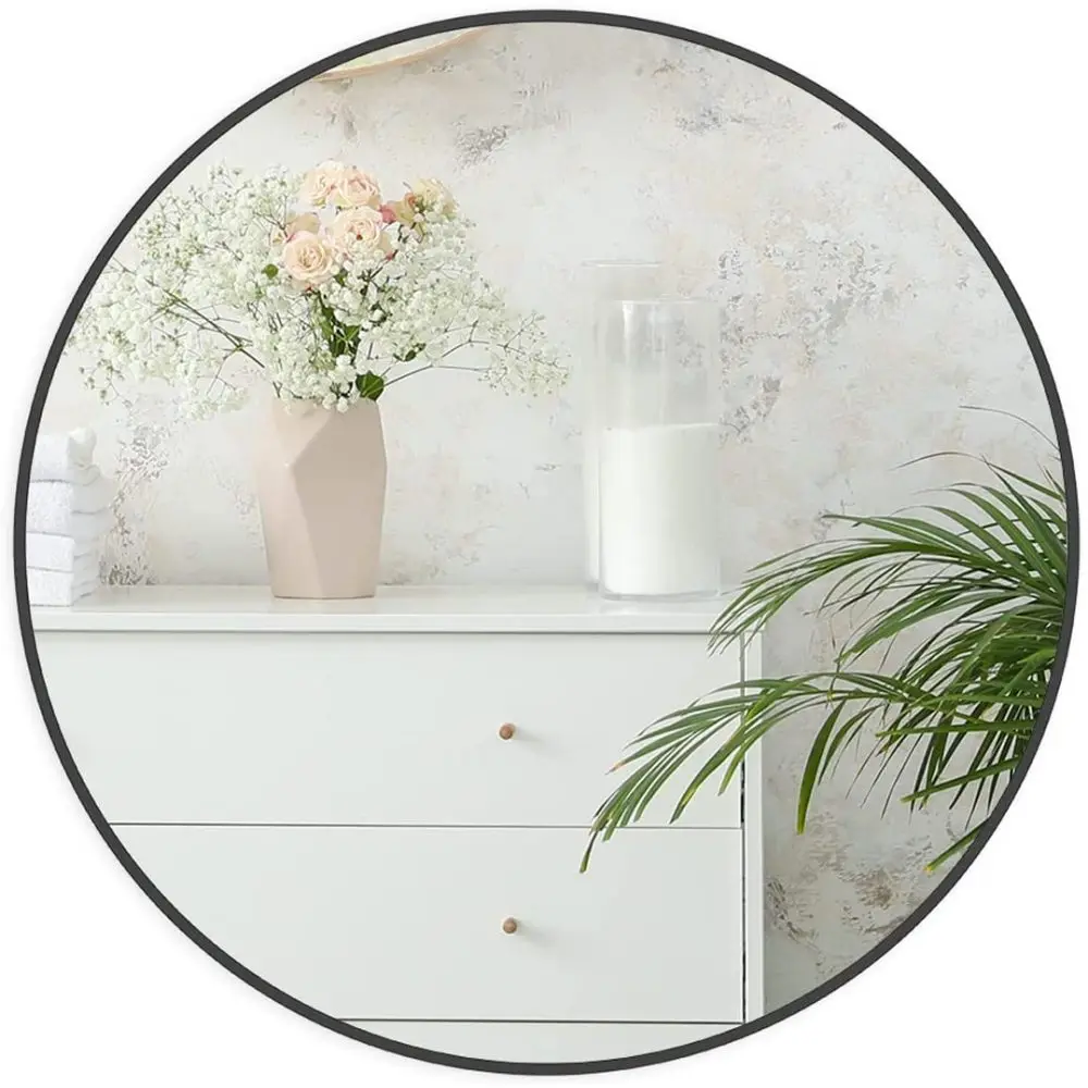 

24 Inch Round Bathroom Mirror, Black Metal Frame Wall Mounted Circle Vanity Mirror for Home Bathroom Decoration