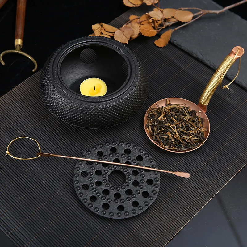 Chinese Tea Roaster Alcohol Candle Pure Copper Tea Roasting Tray Stove Restaurant Outdoor Iron Kettle Cast Iron Tea Stove