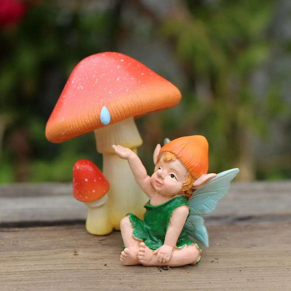 

Resin Mushroom Doll Set Cartoon Cute Mushroom Fairy Statue Handicraft Creative Miniature Figurine Sculptures Car