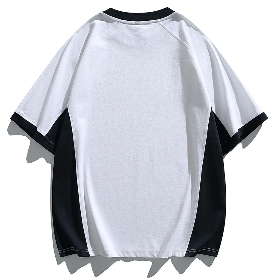 Men's T-shirt Washed Distressed Rivet Camouflage Color Block Loose Oversized Tshirts Casual Tee Tops