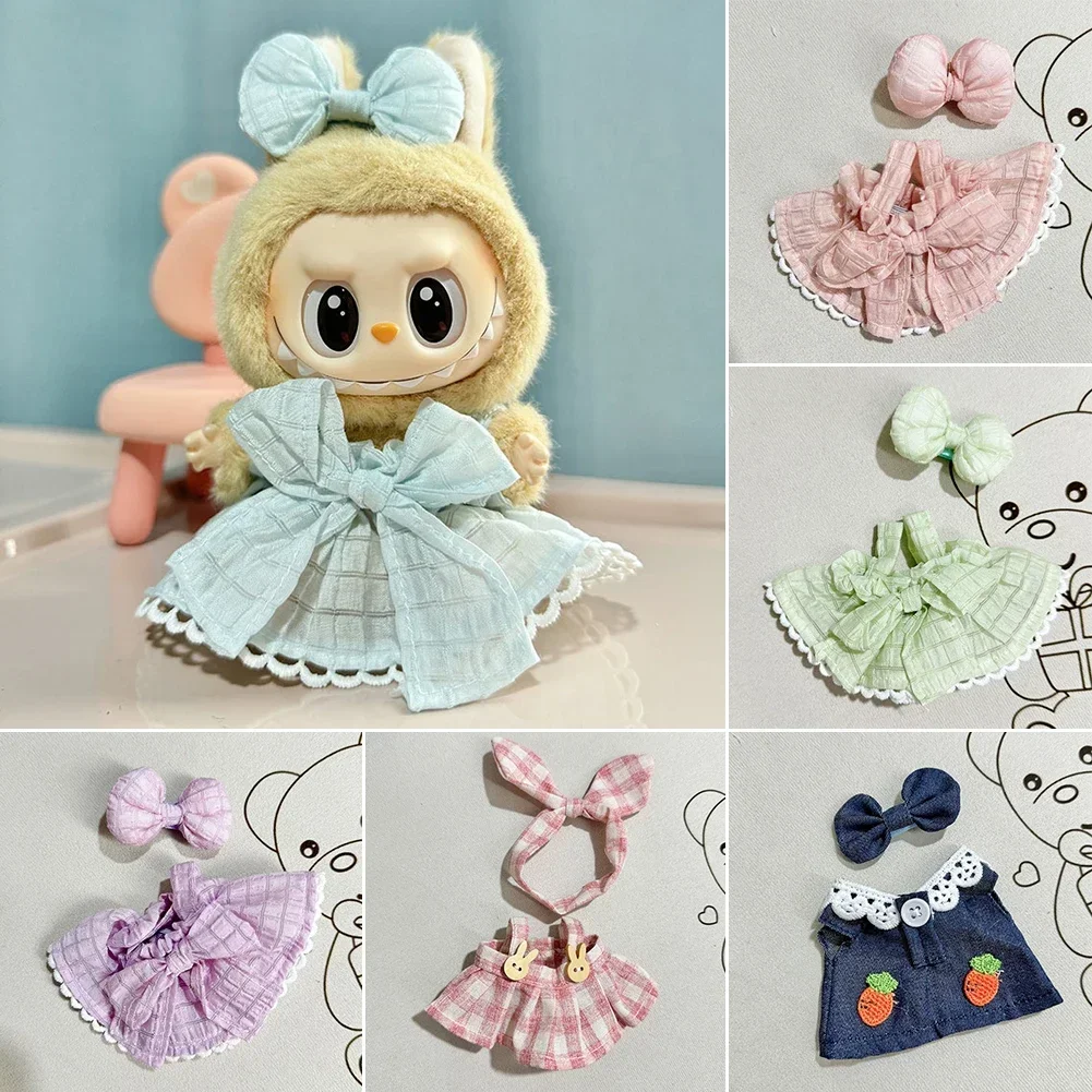 Ropa de muñeca de peluche, accesorios de atuendo para Corea, Kpop Exo Labubu v1 v2, muñecas Idol, fiesta sentada, falda a cuadros de caramelo, regalo de ropa