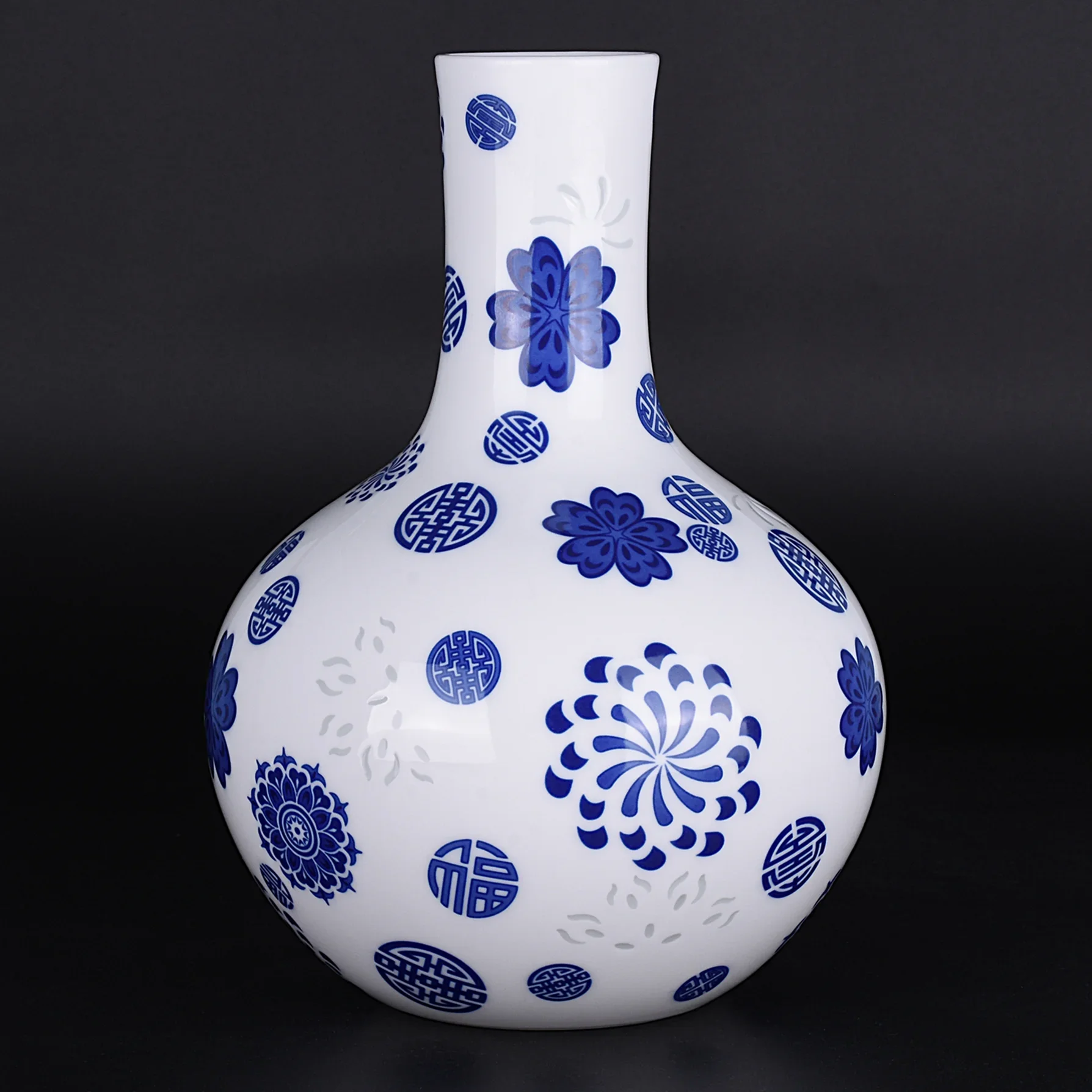 LIANHUA POTTERY Blue White Linglong Porcelain Vase 23cm Handcrafted Sphere Luxury Home Decor Housewarming Table Centerpiece Gift