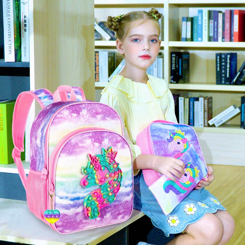 Girls Backpack, 16 Kids Unicorn Mermaid Dinosaur Preschool Bookbag and Lunch Box Set