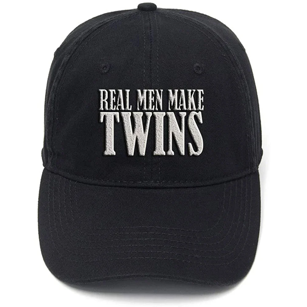 Lyprerazy Funny Real Men Make Twins Washed Cotton Adjustable Men Women Unisex Hip Hop Cool Flock Printing Baseball Cap