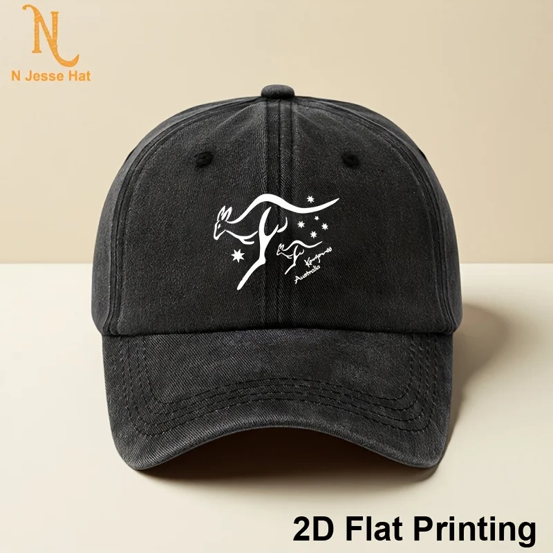 Men'S And Women'S Vintage Washed Baseball Cap with Kangaroo Logo And Australian Flag Print