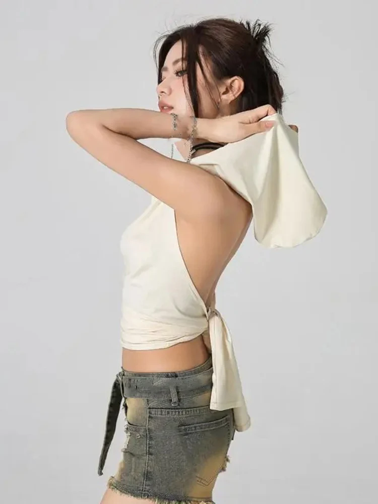 Y2k سترة 2025 ملابس نسائية مقنعين بلون مثير تيز موضة الصيف كاميس ضمادة عارية الذراعين مقنعين المحاصيل الدبابات Ropa Mujer