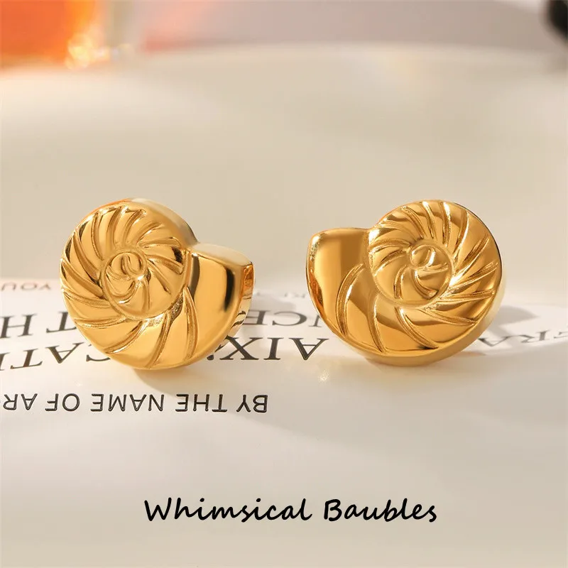 

Ocean-Themed Titanium Steel Spiral Shell Earrings Women's Fashion Bold Personality High-End Feelings Stainless Steel Jewelry