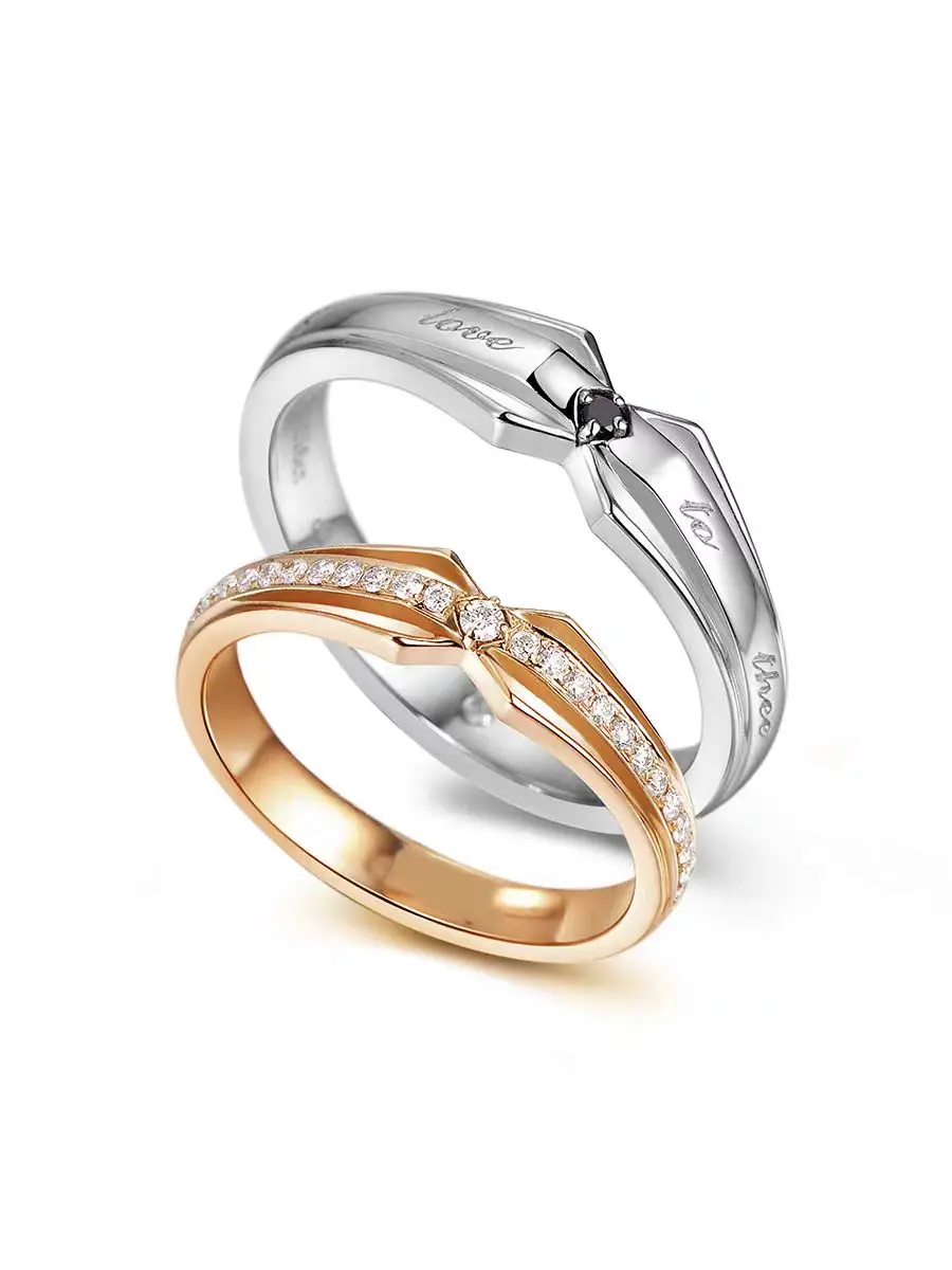 Handcrafted Custom Designer Segment Love Quote Gold-Plated Silver Rings with Lab-Grown Diamonds - Romantic Valentine & Wedding