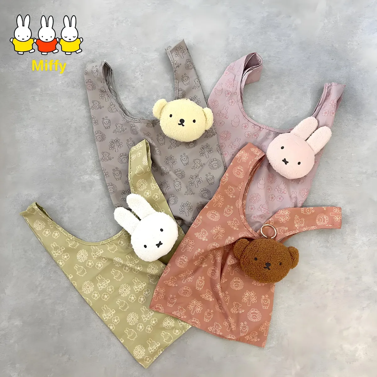 Kawaii ميفي أرنب حقيبة تسوق على الطراز الياباني تصميم لطيف الكرتون بوريس الدب حقيبة للحمل جديدة كاملة الطباعة حقيبة تخزين قابلة للطي