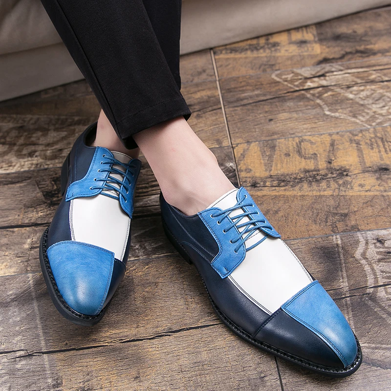 Golden Sapling Party Shoes for Men Retro Leather Men's Casual Business Shoe Retro Patchwork Leather Flats Formal Wedding Oxfords