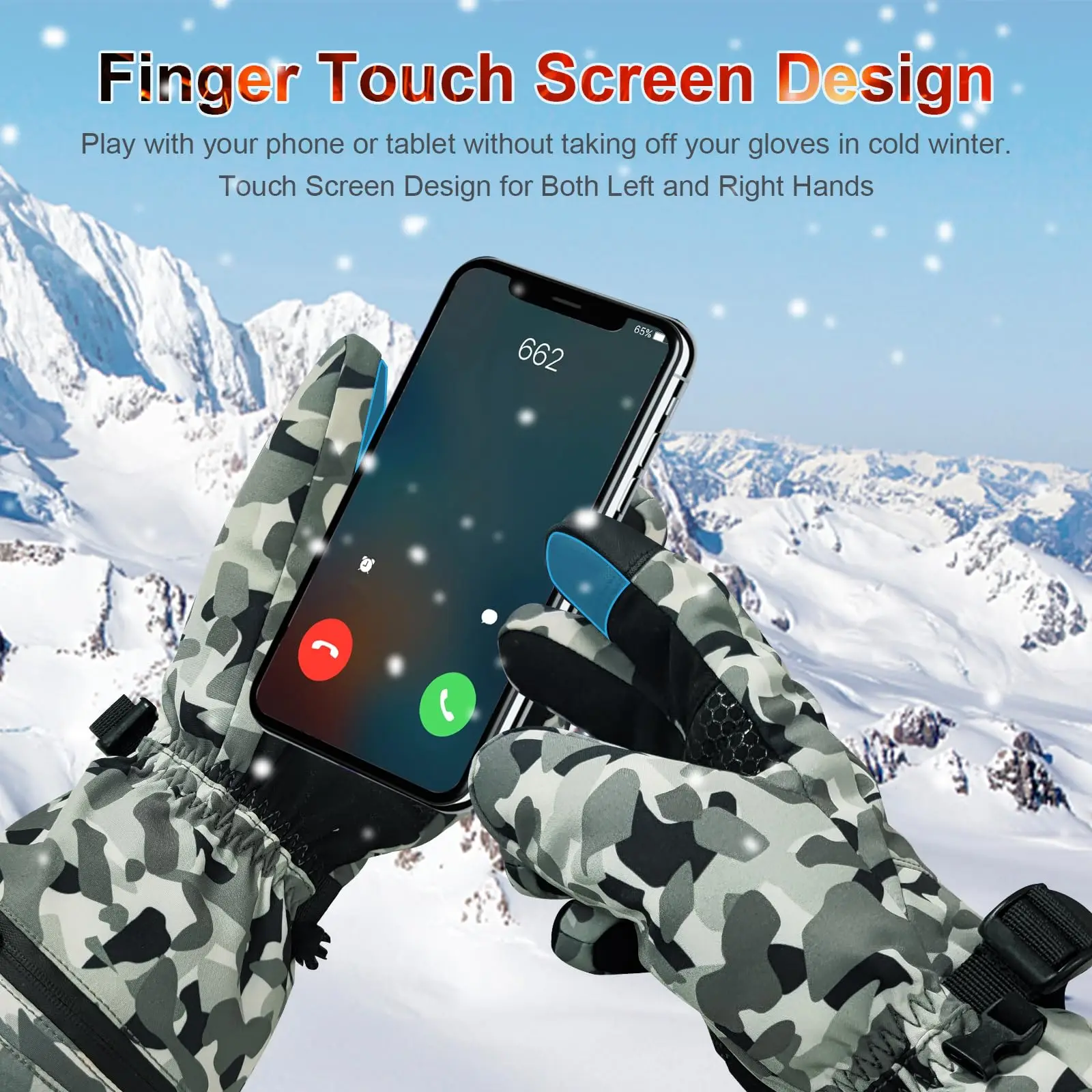 7.4V Heated Camo Gloves, Electric Rechargeable Waterproof Hunting Skiing Gloves, 3-Level Heat Winter Outdoor Thermal Gloves