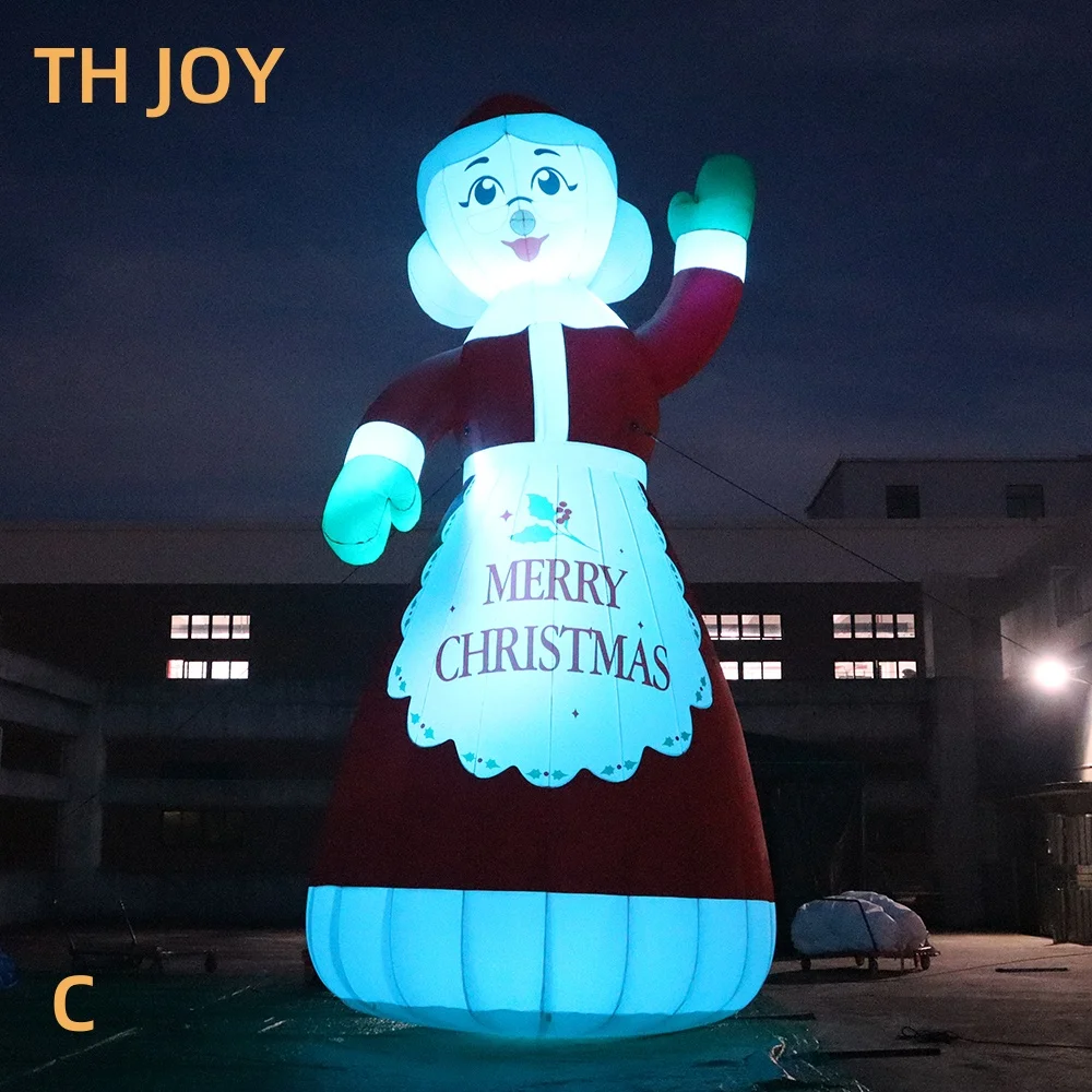 Navio aéreo rápido para porta! Sra. Claus inflável ao ar livre com iluminação LED, desenho animado inflável de Sra. Noel de 30 pés e 9 m de altura para o Natal