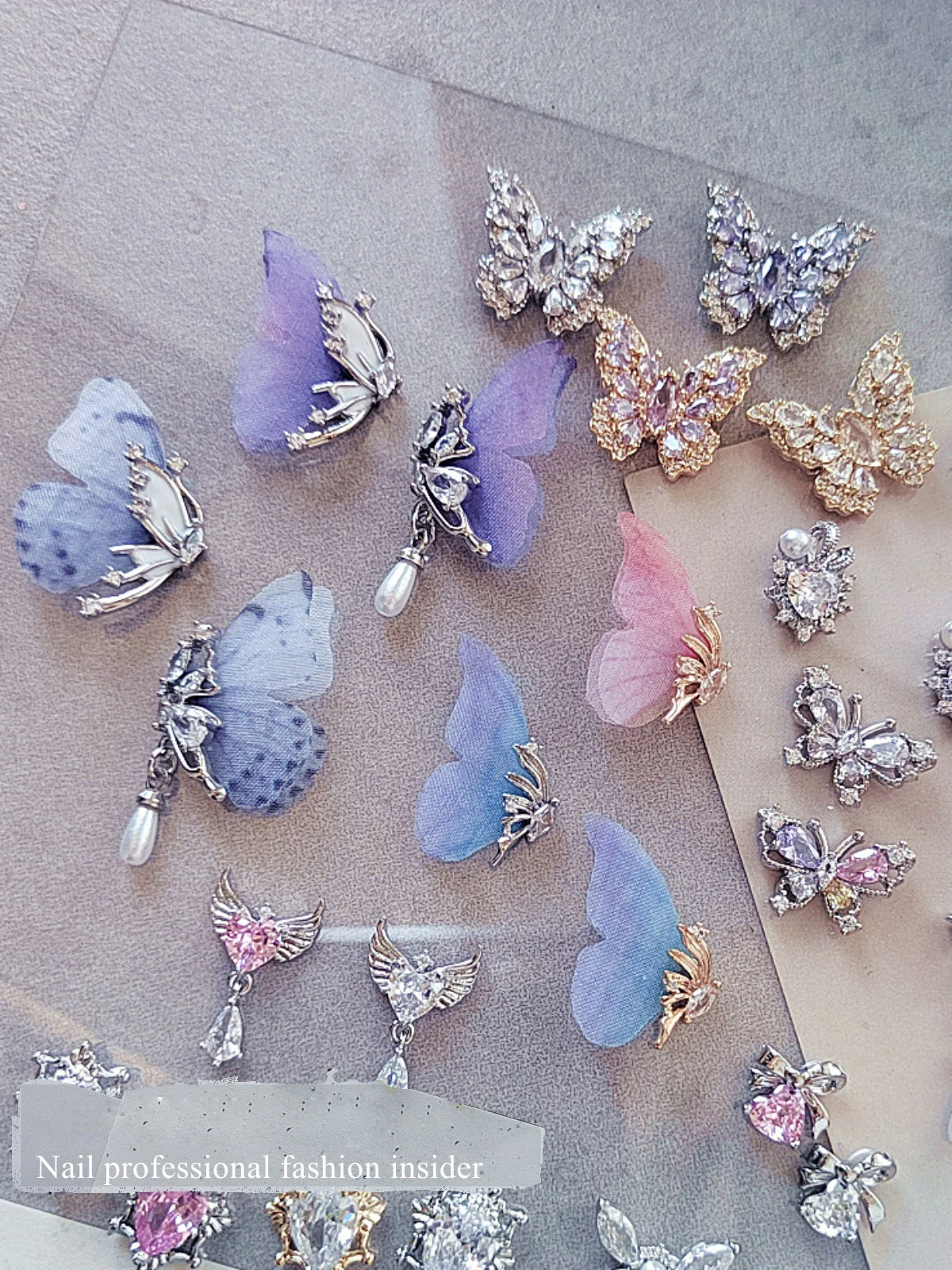 5 PCS Mesh big butterfly with zircon diamond pendant nail decoration fairy crystal celebrity nail art jewelry