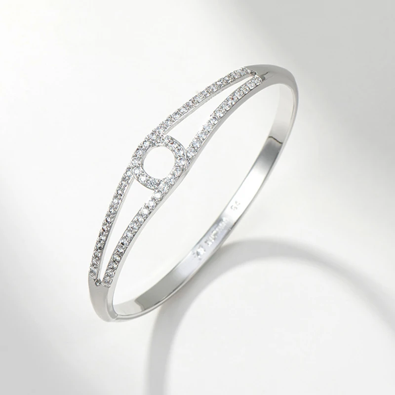 

New Fashion Silver-Plated Zinc Alloy Hollow Out Inlaid Zircon Round Bangle Bracelet For Women Luxury Party Jewelry